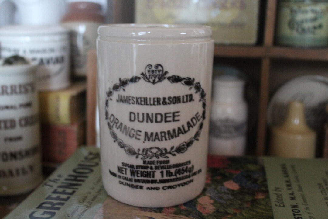 English Advertising Pot, Marmalade Jar, Dundee Marmalade, Antique