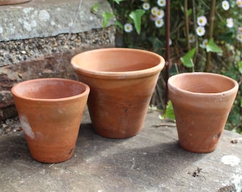 Vintage Handmade Terracotta Plant Pots: 1920s Rustic Farmhouse Decor, Flower planters