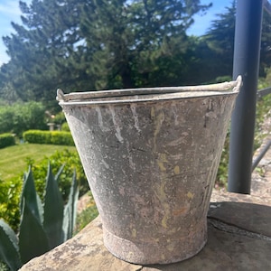 Rustic English Zinc  Bucket, Vintage Metal Garden Planter, Vintage Galvanised Zinc Planter, Vintage Planter, Metal Planter, Metal Pot,