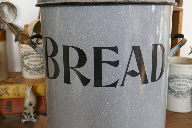 Antique Enamel Bread Bin Round Bread Box Enamel Bread Box Etsy
