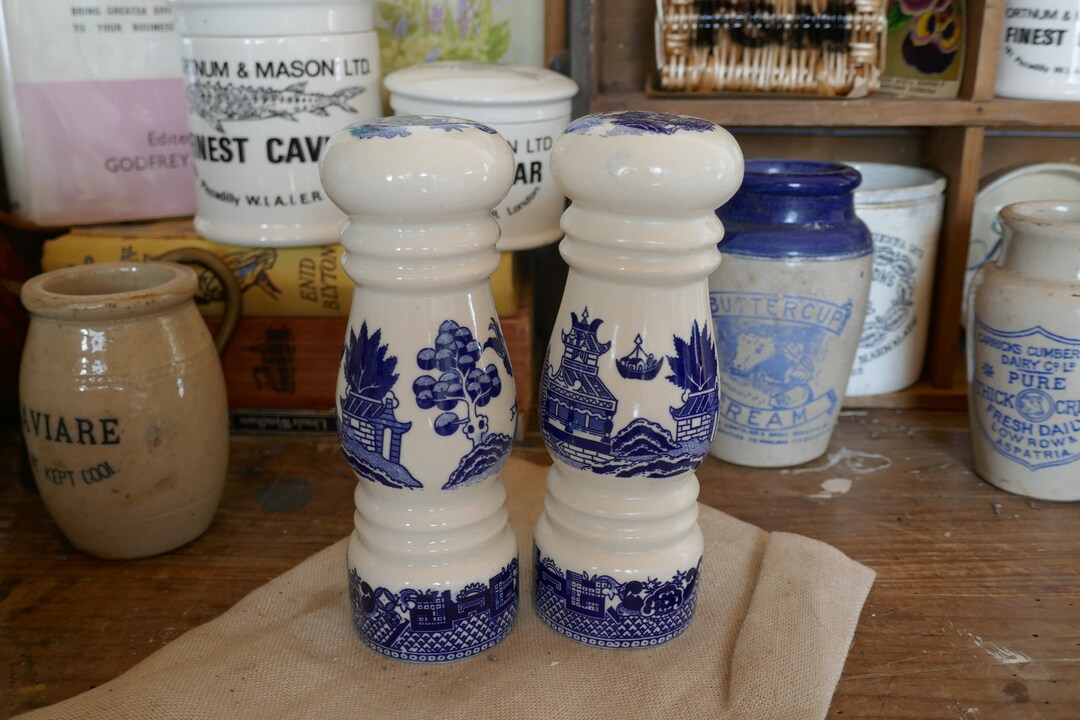 Vintage Ceramic Willow Pattern Salt and Pepper Pots Etsy