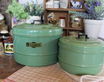 Vintage Garrison Cake Tin: Mint Green English Kitchen Storage