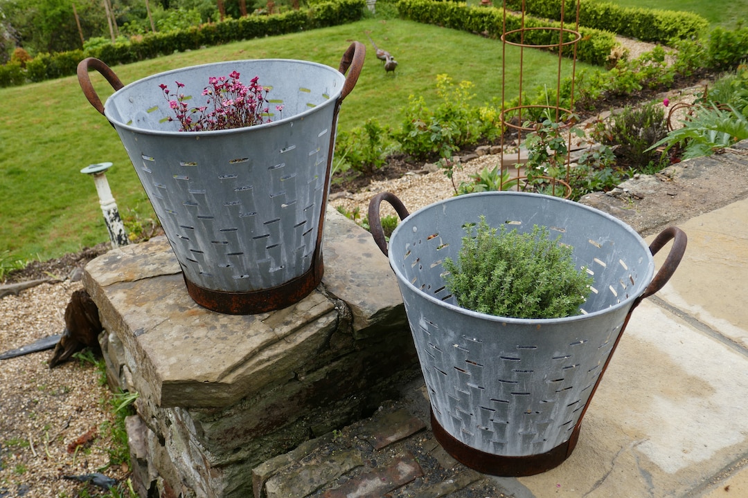 Vintage Olive Bucket Vintage Log Basket Bucket Log Basket Oyster Basket