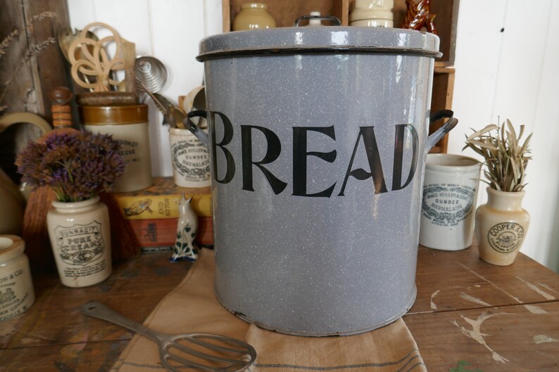 Antique Enamel Bread Bin Round Bread Box Enamel Bread Box Etsy