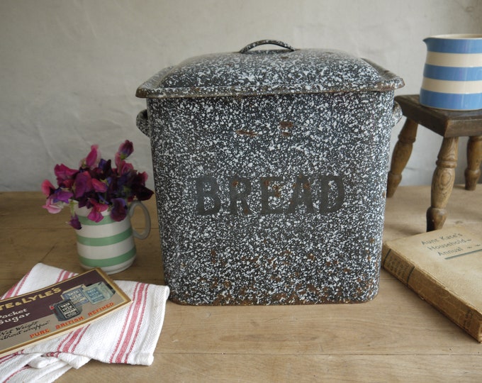 Very Rare Black Vintage Enamel Bread Box Black Enamel Bread Bin Rare
