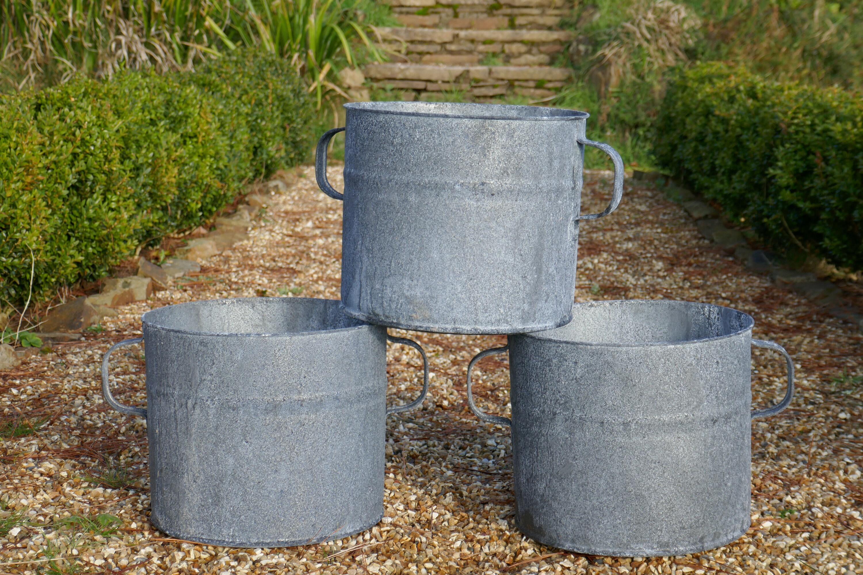 Vintage Rustic Metal Galvanised Flower Pots Garden Yard Planters Buckets #2 