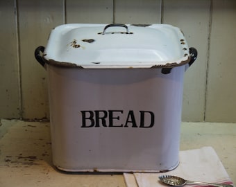 Vintage Enamel Bread Bin - Enamel Bread Box - White Enamel Bread Bin - English Enamel Bread Box - White Bread Bin - Vintage Bread Box