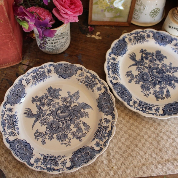 Vintage English Blue and White Ironstone Dinner Plates, Blue and White Plates, blue and white English Ironstone, Farmhouse, Dinner Plates