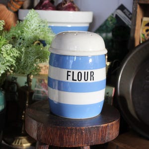 shaker à farine vintage T G Green Cornishware, shaker à farine vintage, cornishware vintage, TG vert cornishware, pot de farine de cornishware, shaker