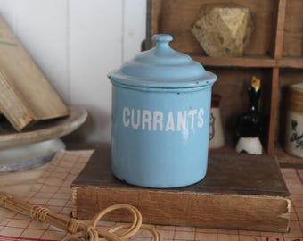 Rare Vintage Enamel kitchen Canister: Blue Kitchen Storage Jar