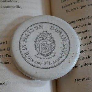 Antiker Werbetopf - Antiker Maison Dorin Paris Transfer Bedruckter viktorianischer Topf deckel - um 1890 - Antike Werbung - Bauernhaus Dekor