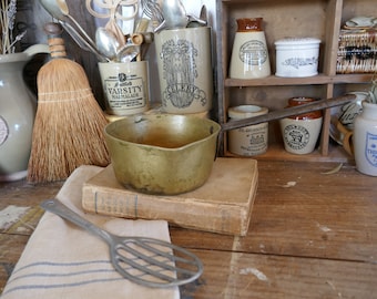 Antique Brass Milk Pan: English Country Kitchen Cookware