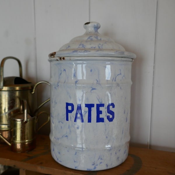 Franse Vintage Blik - Vintage Emaille Canister - Keuken Canister - Franse Keuken Canister - Franse Vintage Emaille Canister - Pasta opslag