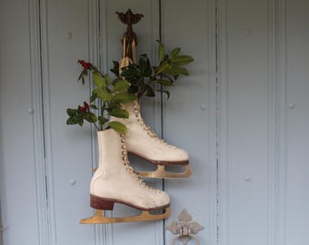 Antique English Ice Skating Boots: Christmas Winter Decor