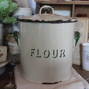 Vintage Enamel Flour Bin - Etsy