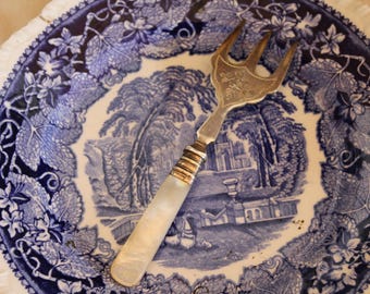 Vintage Silver Plated Bread Fork, Shell Handle, Serving Utensil