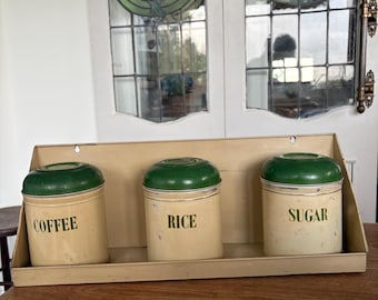 Vintage Worcester Ware Kitchen Canisters: Coffee, Rice, Sugar Storage Set