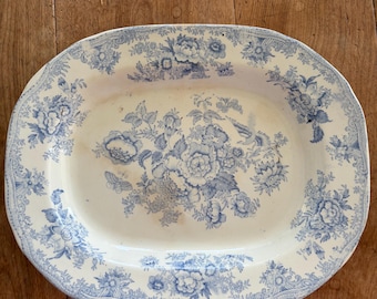 Antique Ironstone Platter: Blue Asiatic Pheasant Plate, English Farmhouse Decor