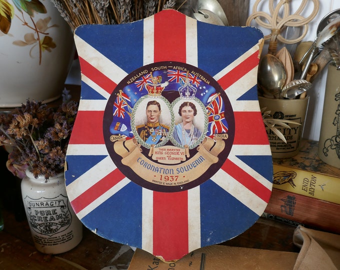 RARE Large Vintage Union Jack Flag Shield king Flag Coronation Flag