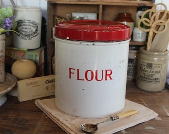 Barattolo vintage per farina Tala: contenitore da cucina anni '50, rosso ciliegia.