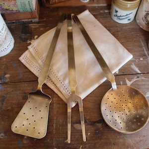 Set of Vintage English Bronze Kitchen Utensils, Antique Kitchen Utensils, Vintage Kitchen Utensils, Utensils, Antique Kitchen Spatulas