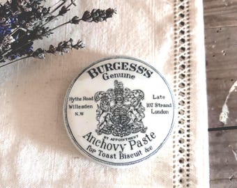 Antique Burgess Paste Pot Lid: English Advertising, Farmhouse Decor