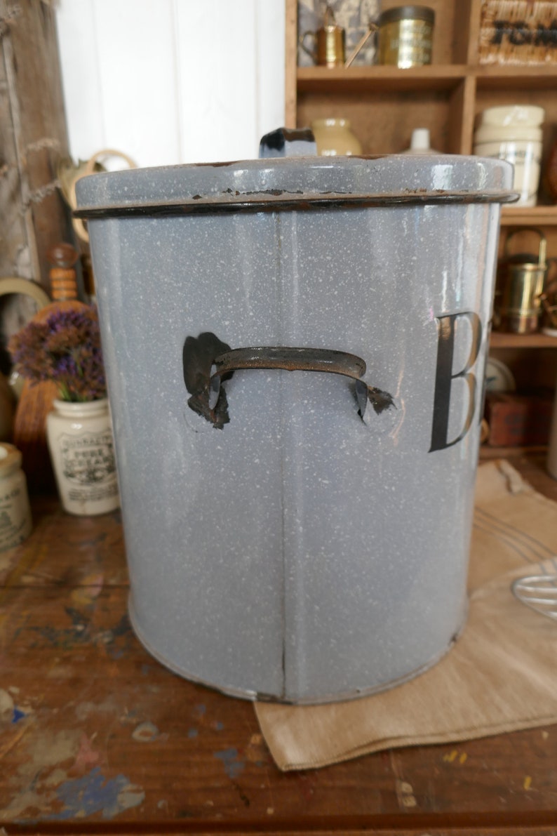 Antique Enamel Bread Bin Round Bread Box Enamel Bread Box Etsy