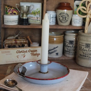 Vintage Enamel Candlestick Holder: grey candle holder