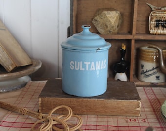 Rare Vintage Enamel kitchen Canister: Blue Kitchen Storage Jar