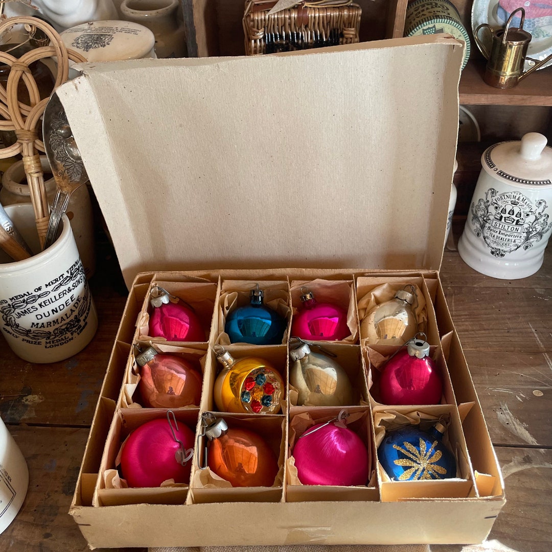 Set of Hand Painted Glass Baubles Christmas Ornament Vintage Etsy UK