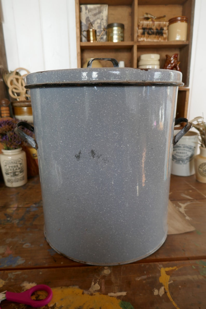 Antique Enamel Bread Bin Round Bread Box Enamel Bread Box Etsy