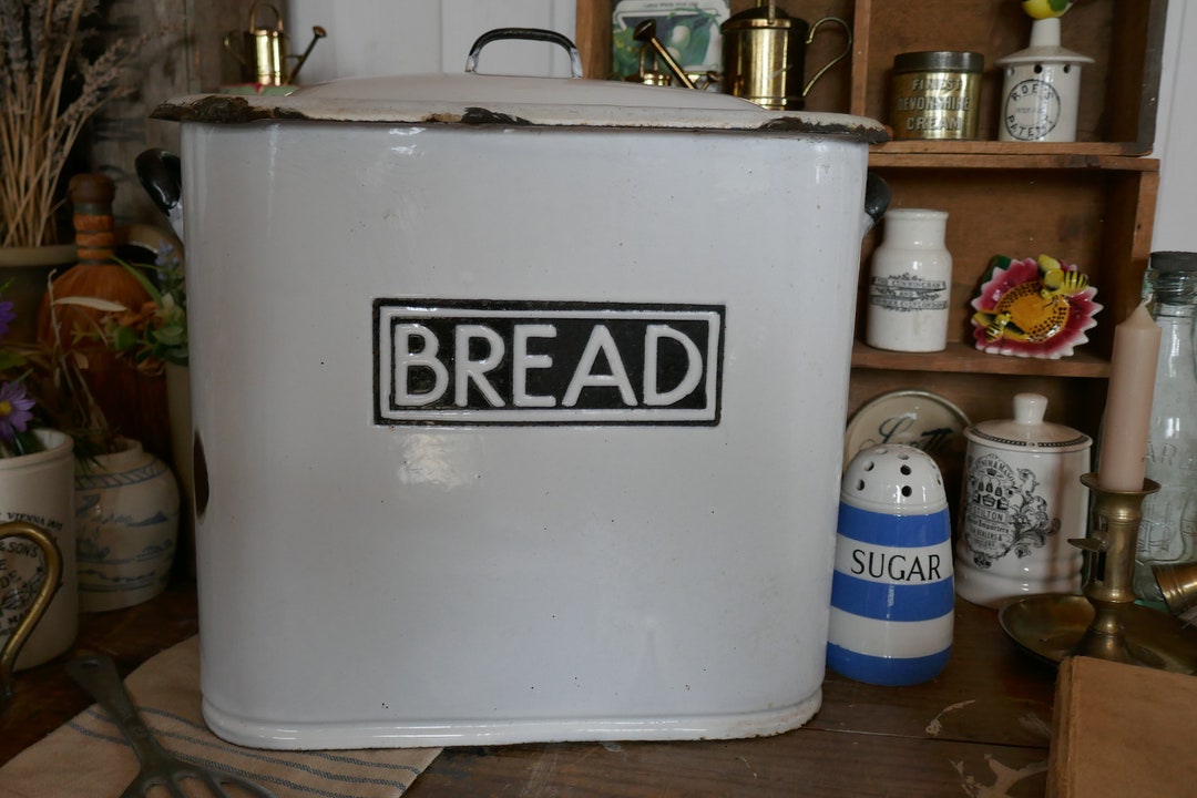 Vintage Enamel Bread Bin White Enamel Bread Box White Etsy