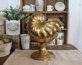 Rare Vintage Brass Shell Vase, Coastal Decor