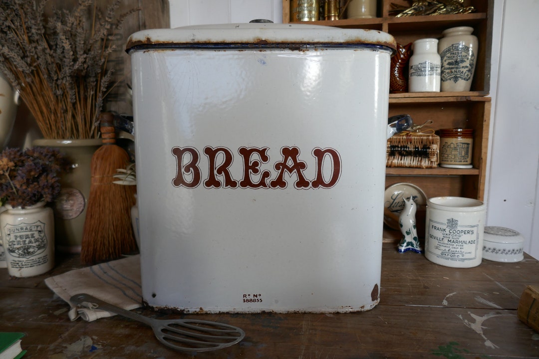 RESERVED JENNY White Enamel Bread Box White Bread Bin English Bread Box