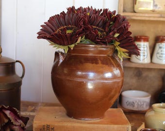 Vintage French Stoneware Confit Jar: Farmhouse Kitchen Decor