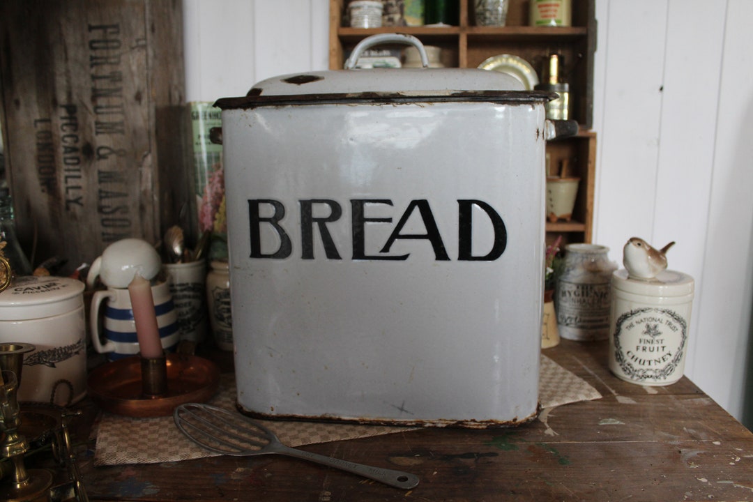 Vintage Enamel Bread Bin White Enamel Bread Box White Bread Bin English