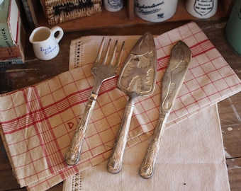 English Silver Plated Serving Set, Cake Slice, Knife and Fork
