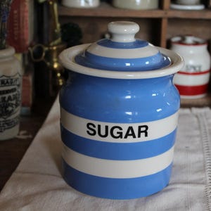 pot de cuisine en cornishware vintage TG vert, cornishware bleu et blanc, cornishware vintage, bidon de cuisine vintage, pot TG vert