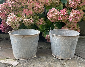 Rustic Zinc Flower Bucket, Vintage Metal Garden Planter