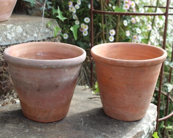 Vintage Handmade Terracotta Plant Pots: 1920s Rustic Farmhouse Decor, Flower planters