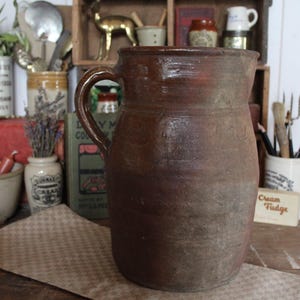 Vintage French Stoneware Jug, Vintage Confit Pot, Stoneware Pot, Stone Confit, Vintage Earth ware Pot, Farmhouse Decor, Rustic Jug, Pitcher