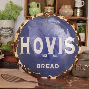 Rare English Vintage Enamel Sign, Enamel Sign, Original Enamel Sign, Antique Advertising, Kitchen Decor, Wall Decor, Hovis