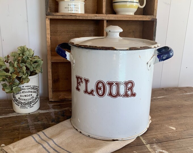 Vintage Enamel Flour Bin Vintage Flour Bin Flour Store Flour Bin White