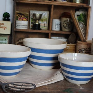 Bols à pudding de fin d'études, bol vintage rayé bleu et blanc, cornishware, bol à mélanger, bol à pudding vintage, bol à mélanger en cornishware,