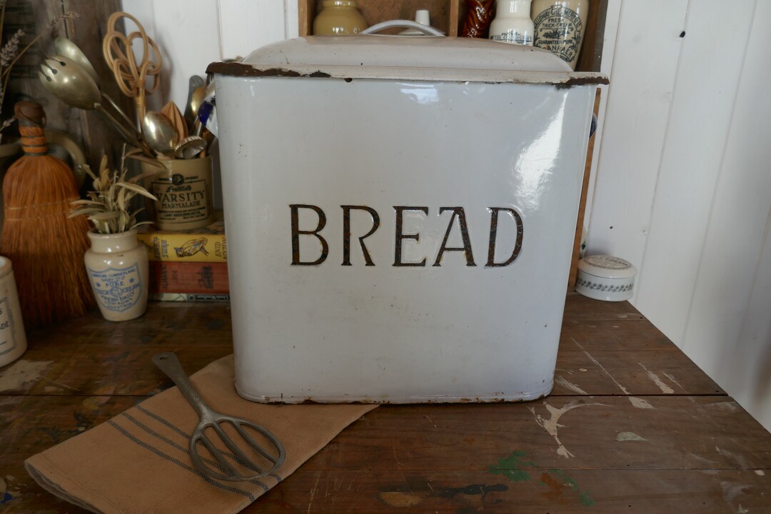 Vintage Enamel Bread Bin White Enamel Bread Box White Etsy