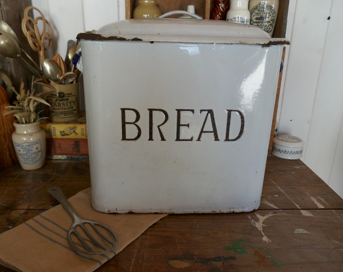 Vintage Enamel Bread Bin White Enamel Bread Box White Bread Bin English