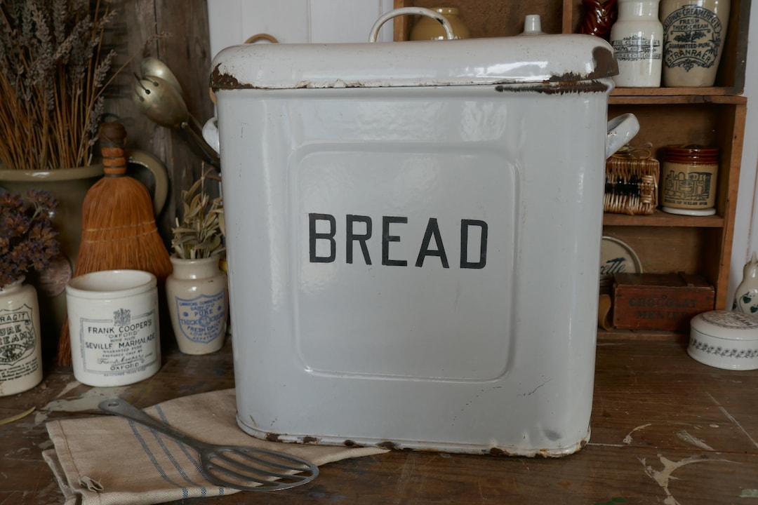 Vintage Enamel Bread Bin White Enamel Bread Box White Etsy
