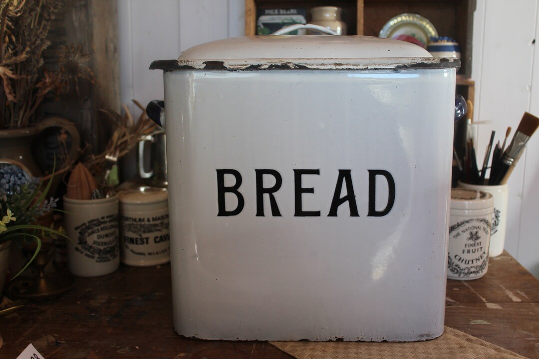 Vintage Enamel Bread Bin White Enamel Bread Box White Bread Bin English
