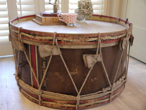 Antique Large Big Bass Drum Marching Band - Vintage Bass Drum Coffee Table Antique Large Big Bass Drum Marching Band - Vintage Bass Drum Coffee Table
