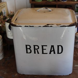 Antique Bread Box, Vintage White Enamel Bread Box, White Bread Bin, English Bread Box, English Enamel, Enamel Bread Box, Enamel Canister